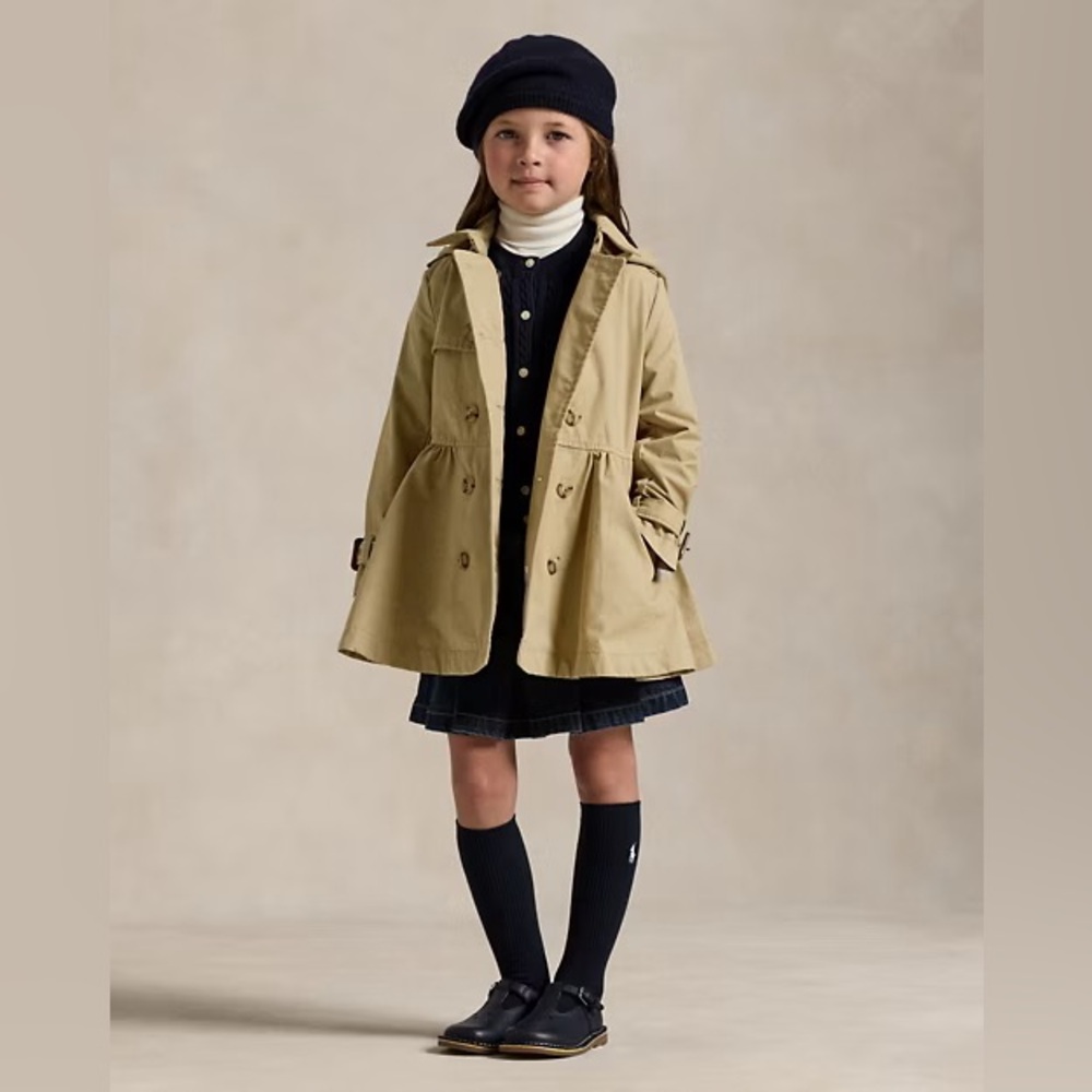 RALPH LAUREN Iconic Khaki Trench Coat Kids Girls Unisex Coat Classic Preppy